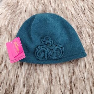 SHIHREEN Teal Wool Roset Hat